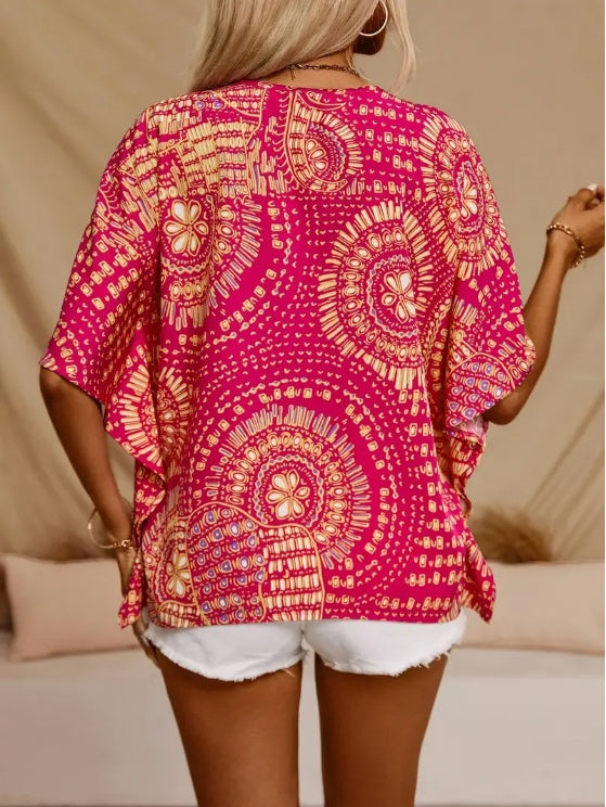 Vacation Style Batwing Sleeve Top Limorista