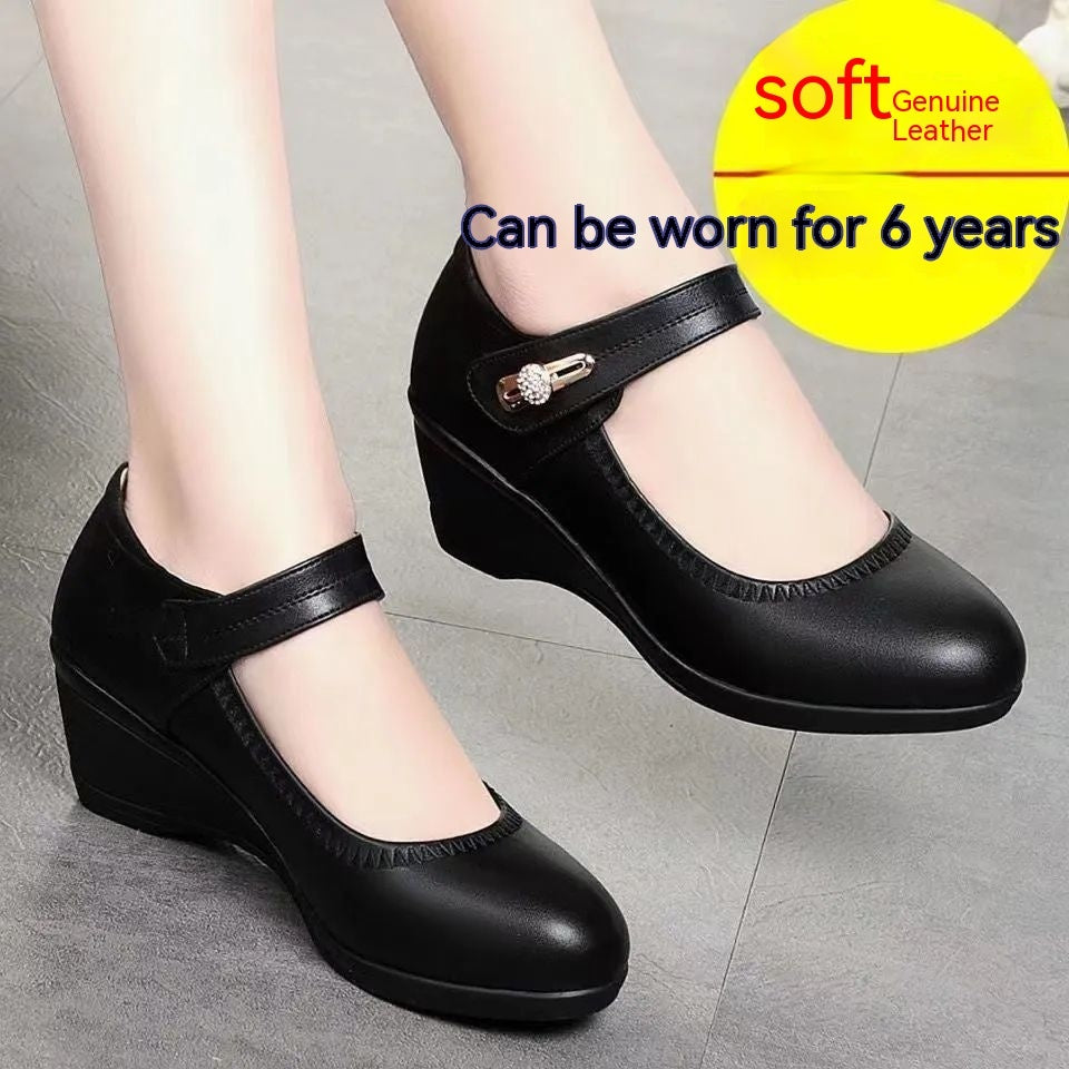 High Quality Soft Bottom Leather Shoes Non-slip Wedge Middle-aged And Elderly Pumps Limorista