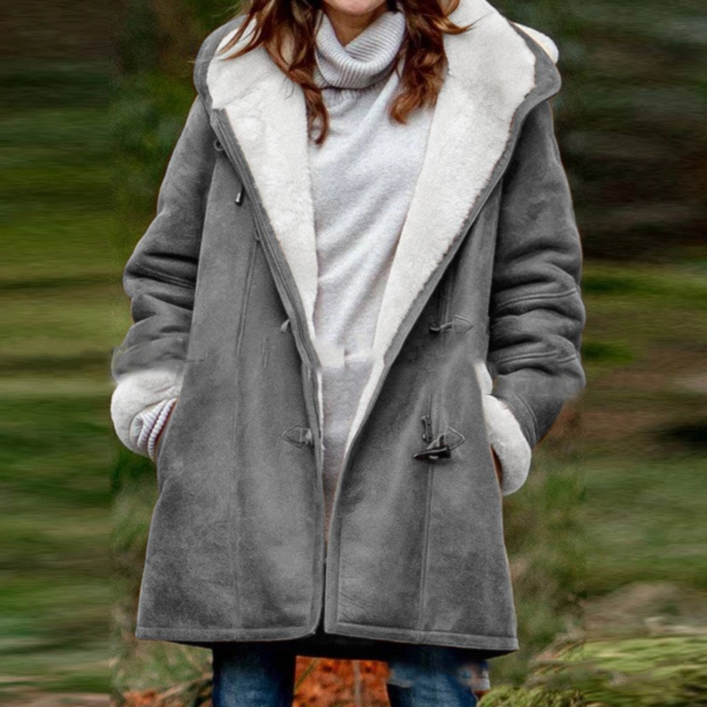 Limorista - Solid color mid-length hooded jacket