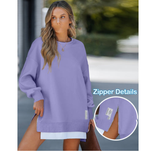 Zipper Decorations Round Neck Sweater Dress Limorista