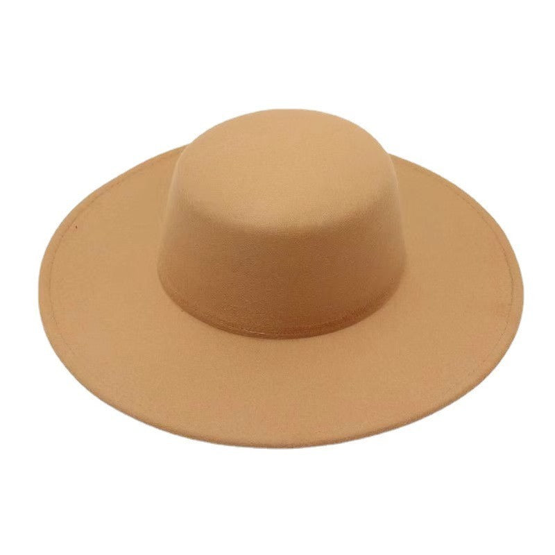 Flat Top Woolen Hat Big Brim Fedora Hat Hepburn Style Limorista