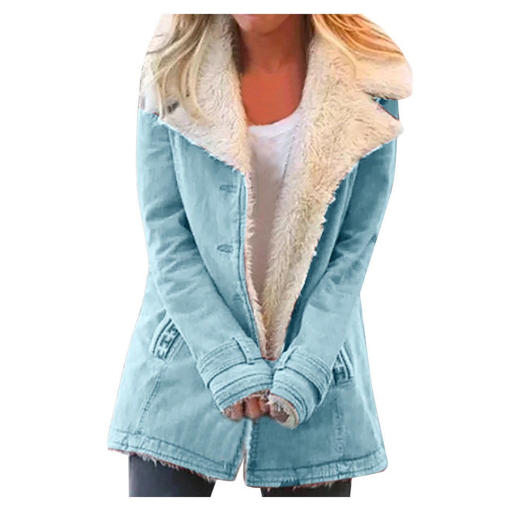 Women Plus Size Warm Coats Composite Plush Button Lapels Jacket Outwearcoat Limorista