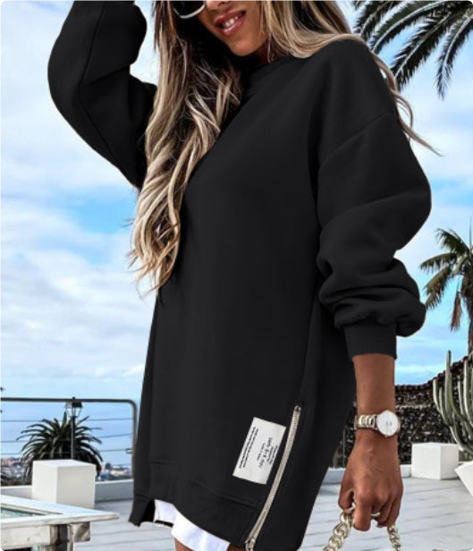 Zipper Decorations Round Neck Sweater Dress Limorista