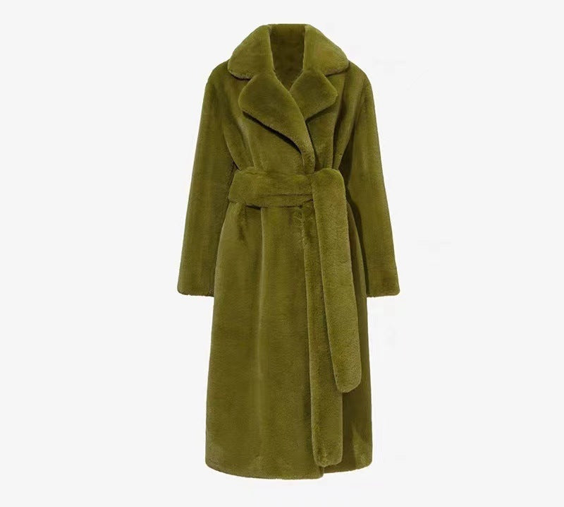 Artificial Fur Coat Suit Collar Cotton Coat Thickened Long Section Plush Trench Coat Limorista