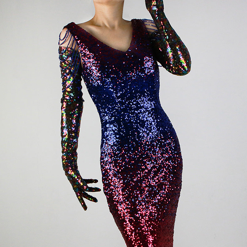 Sequined Sleeve Cover Lace Mesh Specialty Limorista