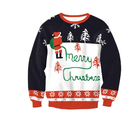 Men And Women Digital Printing Christmas Round Neck Sweater Tops Limorista