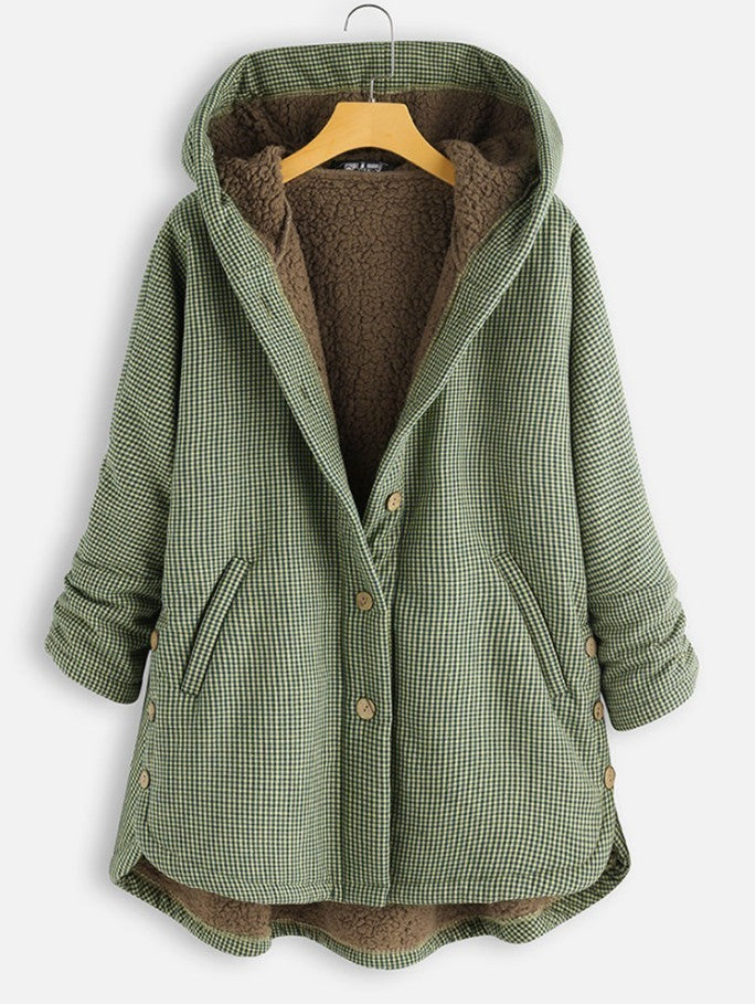 Buttoned Solid Hooded Jacket Limorista