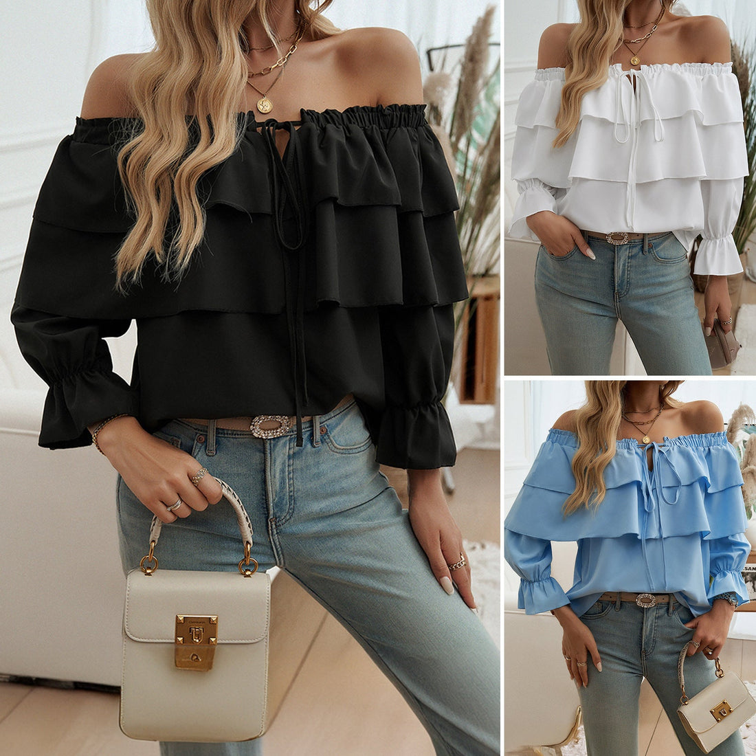 Limorista - Off-shoulder Bishop Sleeves Top