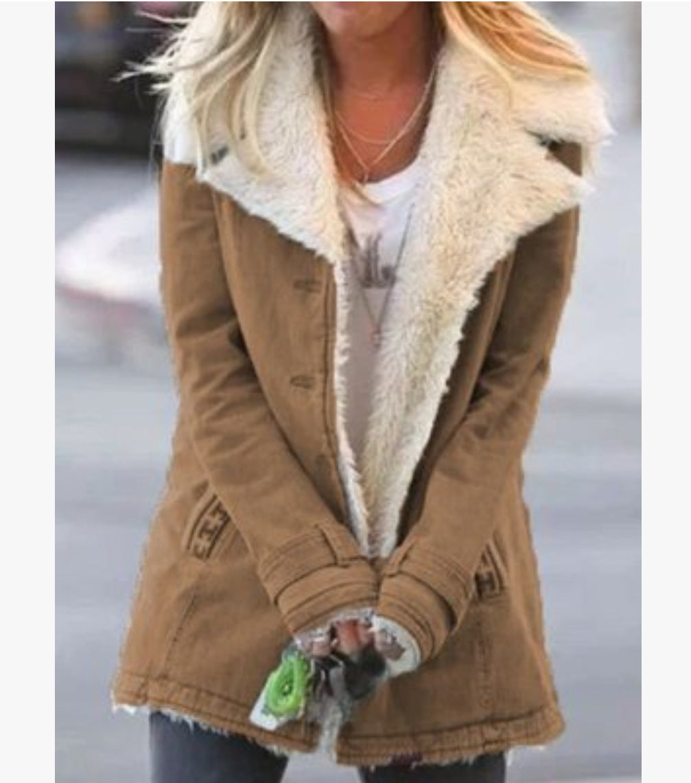 Women Plus Size Warm Coats Composite Plush Button Lapels Jacket Outwearcoat Limorista