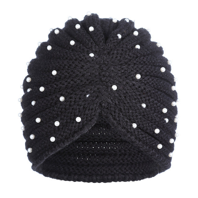 New Winter Knitted Nail Pearl Headscarf Hat Bohemian Knotted Warm Headband Limorista