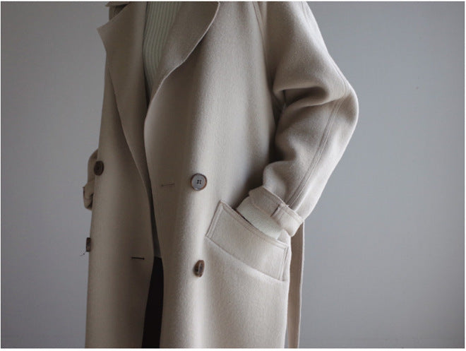 Korean Style Temperament Mid-length Over-the-knee Double-sided Cashmere Woolen Coat Limorista