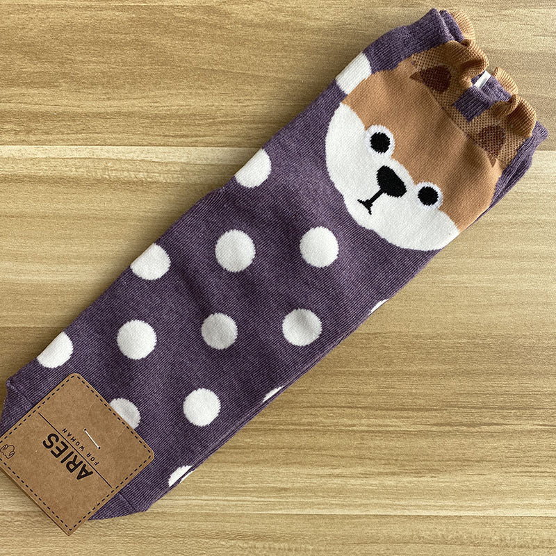 Cute cartoon polka dot puppy in tube socks women socks cotton socks Limorista