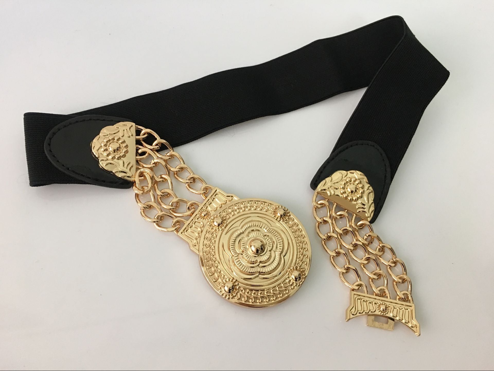 Fashion Metal Elastic Wide Belt Chain Flower Decoration Limorista