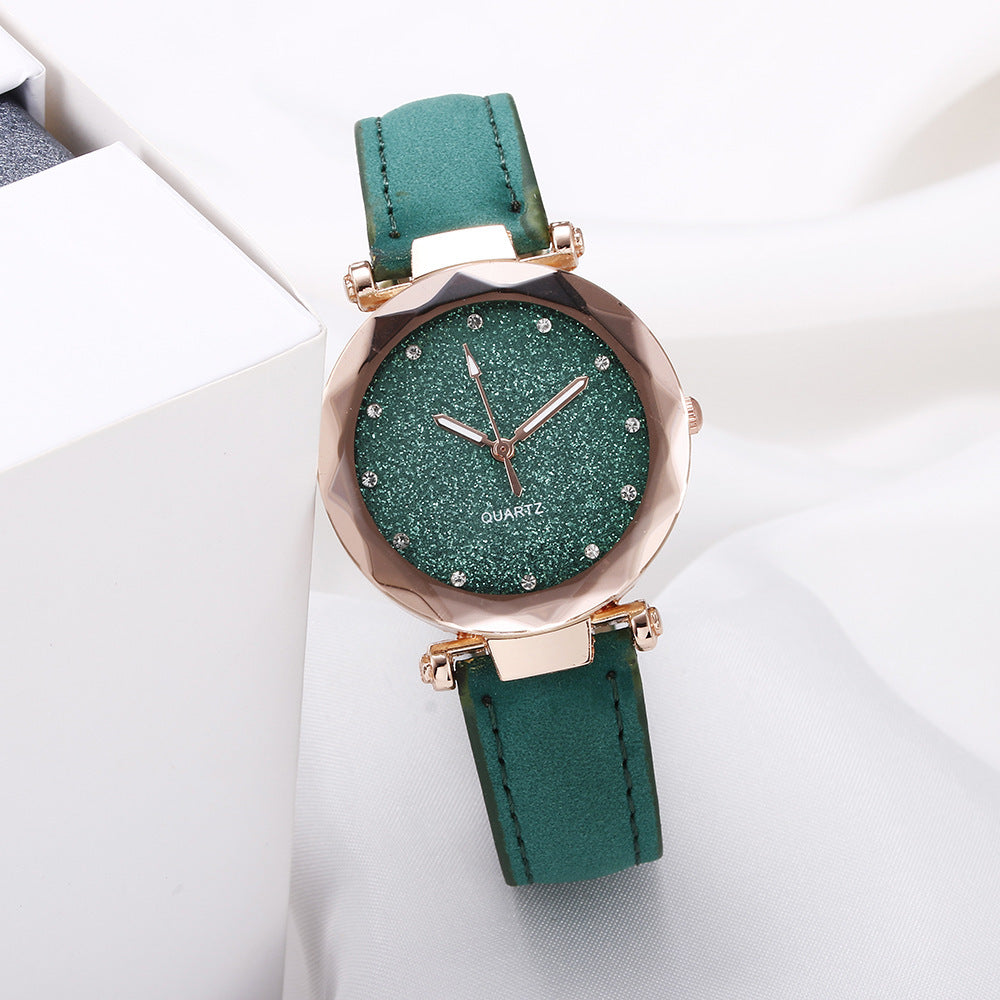 Casual Women Romantic Starry Sky Wrist Watch Leather Rhinestone Designer Ladies Clock Limorista