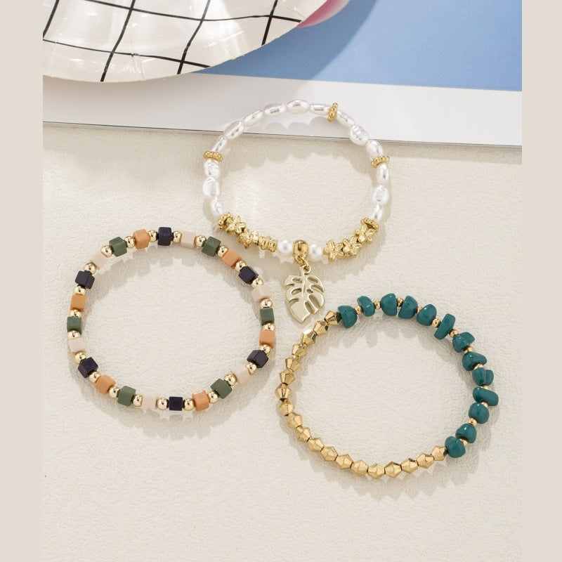 Leaf Pendant Irregular Vintage Pearl Ornamental Stone Bracelet Limorista