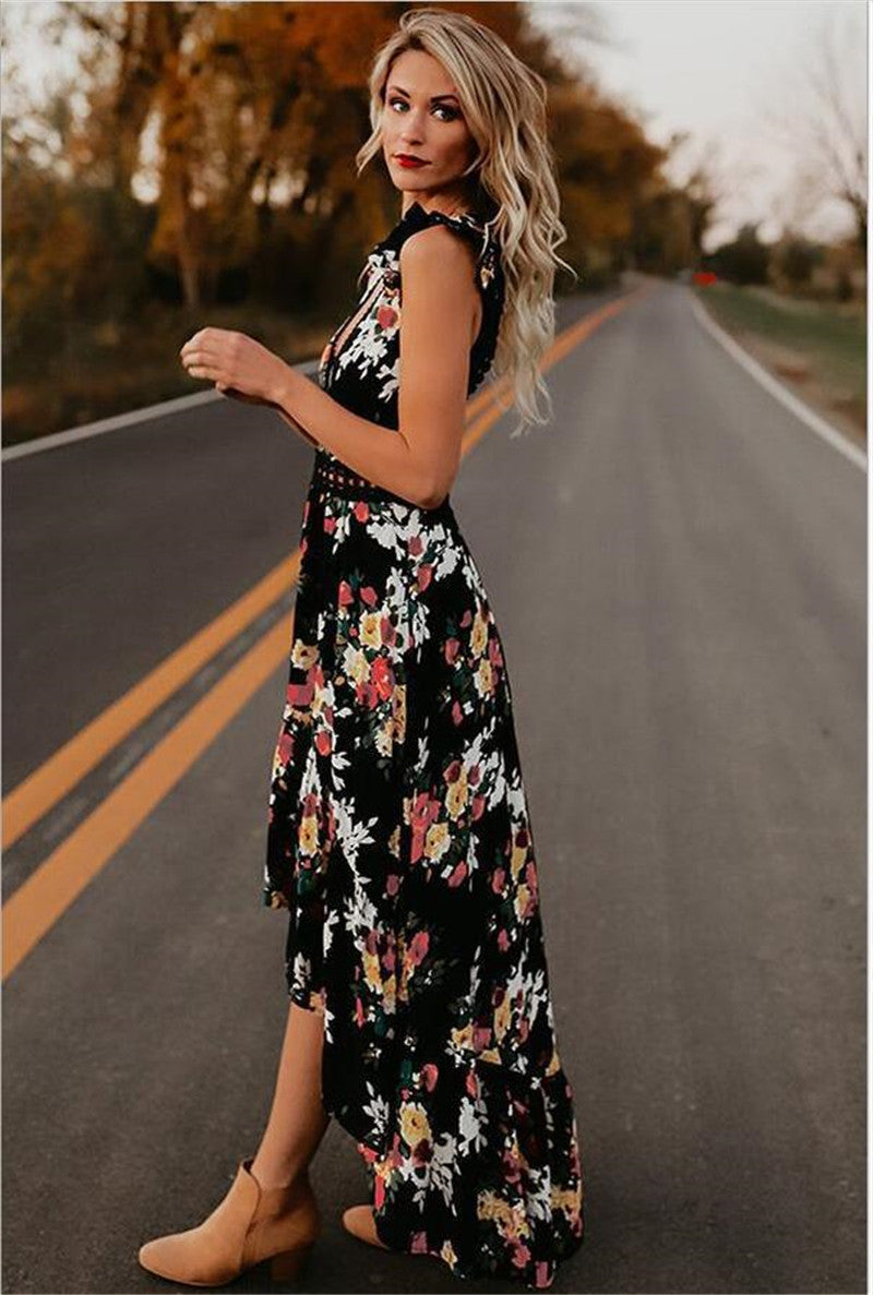 Sleeveless printing irregular dress Limorista