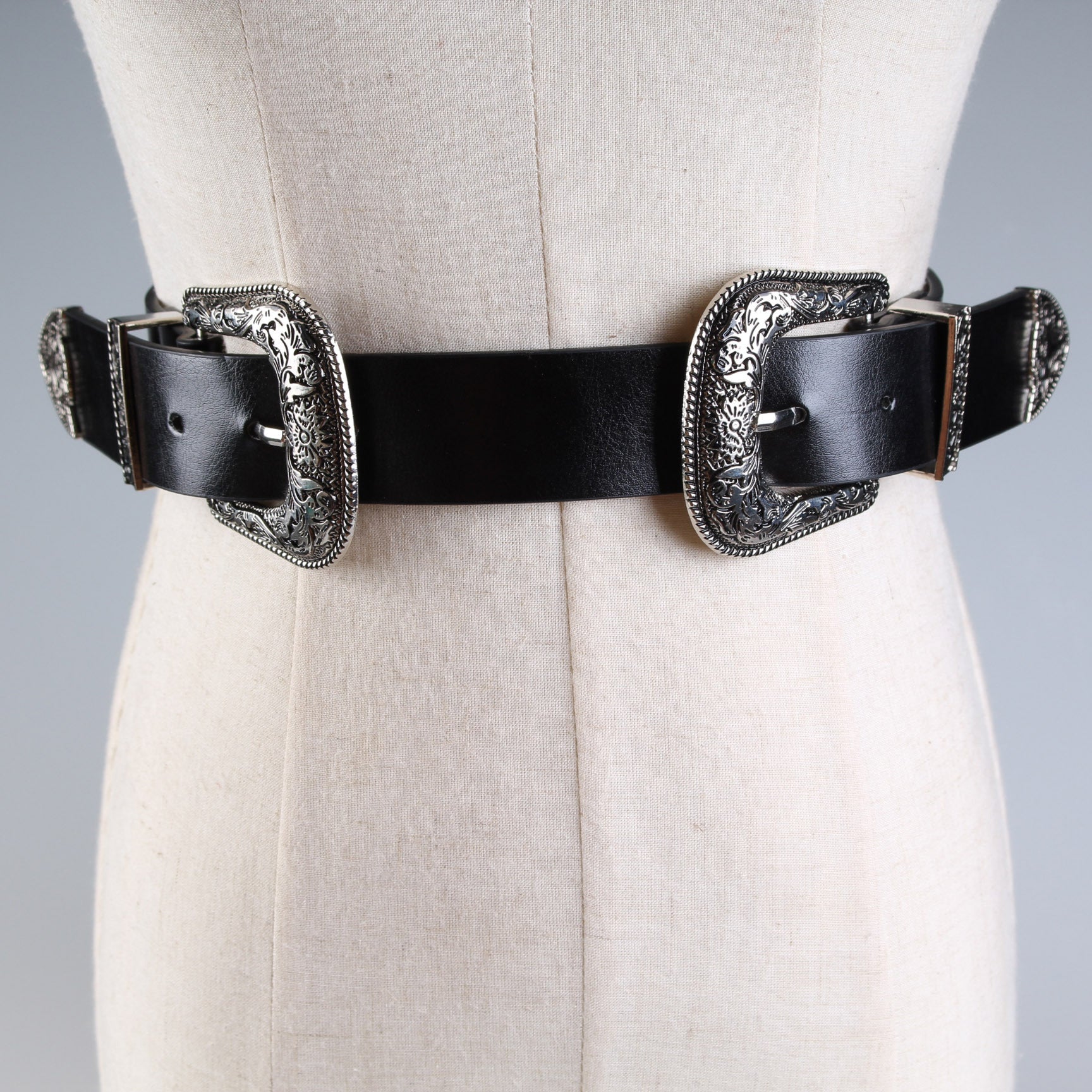 Double-headed vintage carved fashion silver buckle ladies pin buckle belt Limorista