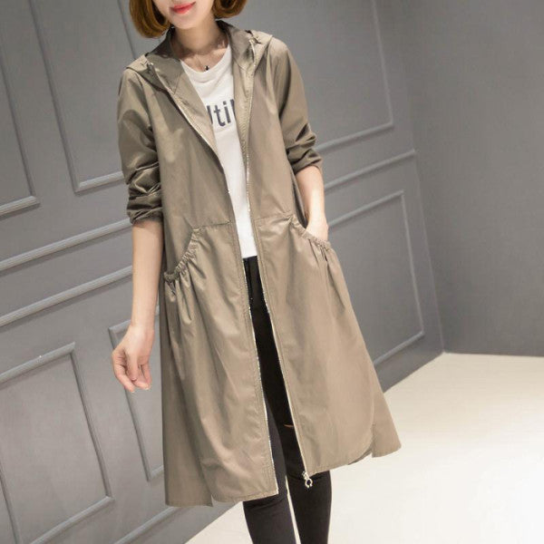 Korean Style Hooded Mid-Length Over-The-Knee Trench Coat Limorista