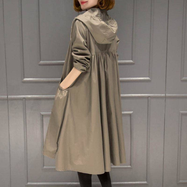 Korean Style Hooded Mid-Length Over-The-Knee Trench Coat Limorista