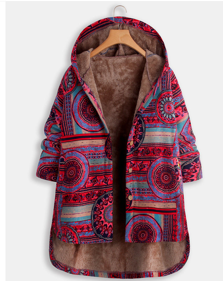Retro Ethnic Floral Print Plus Size Cotton Jacket Limorista