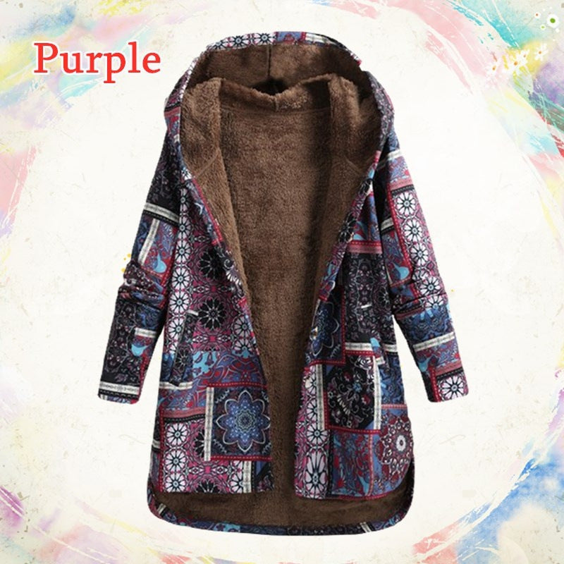 Retro Ethnic Floral Print Plus Size Cotton Jacket Limorista