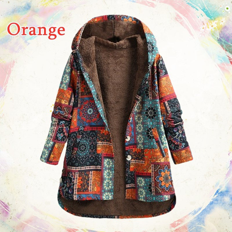 Retro Ethnic Floral Print Plus Size Cotton Jacket Limorista
