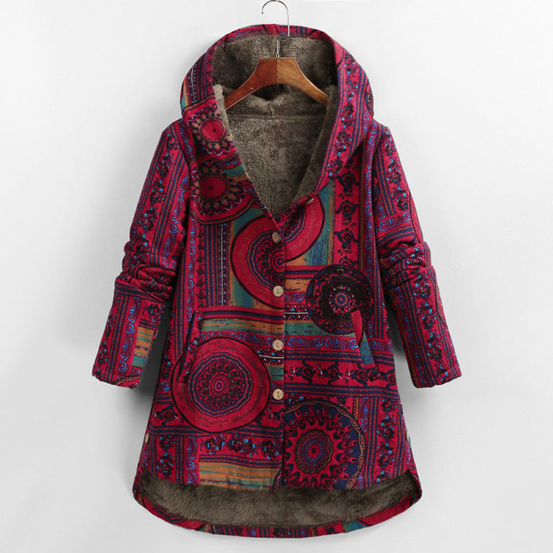 Retro Ethnic Floral Print Plus Size Cotton Jacket Limorista
