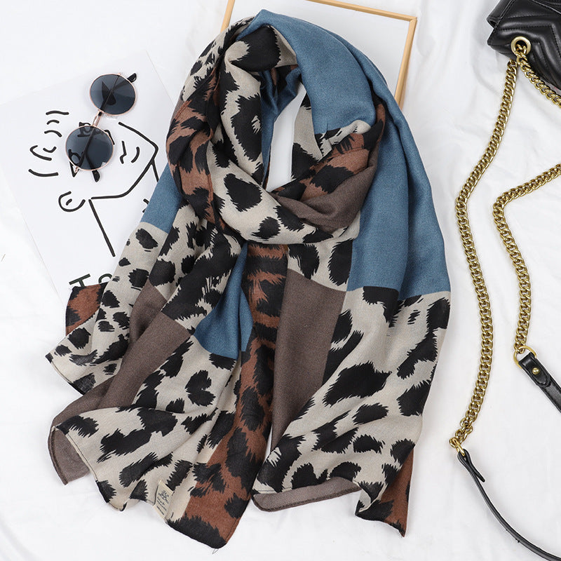 Leopard Print Cotton And Linen Scarf Women Printing Long Gauze Scarf Limorista