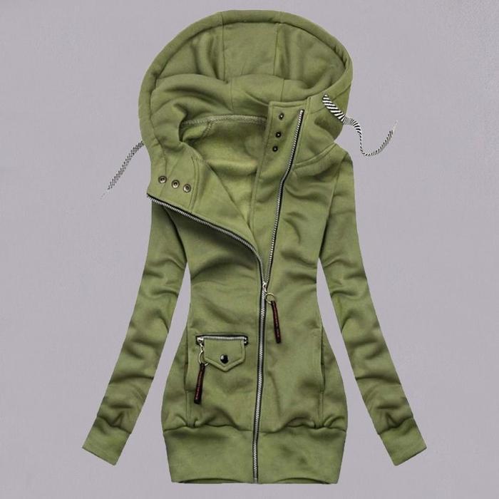 Autumn and winter stitching drawstring hooded slim coat Limorista