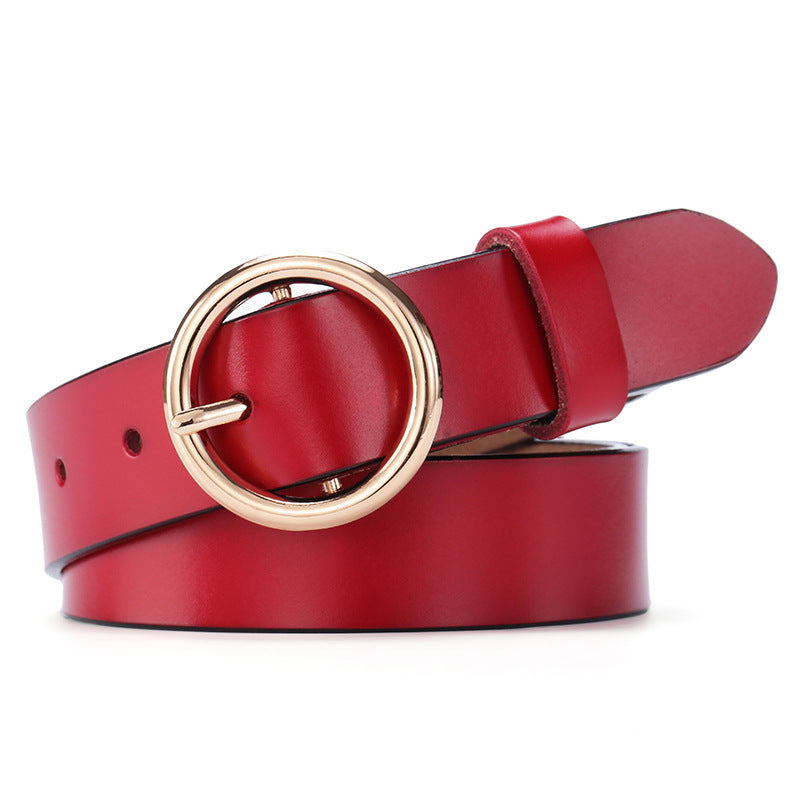 Round Buckle Belt Women Leather Korean Version Belt Limorista