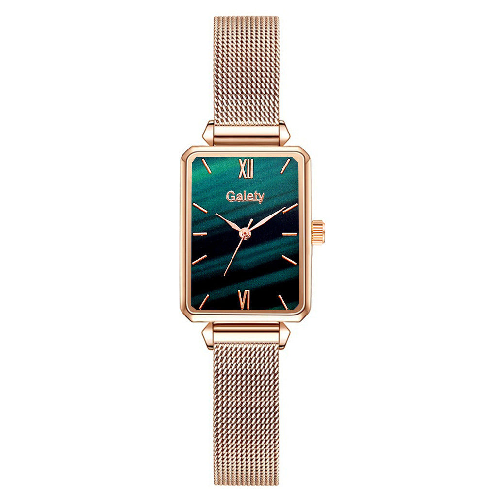 Alloy Mesh Belt Small Green Watch Korean Fashion Ladies Square Head Quartz Watch Limorista