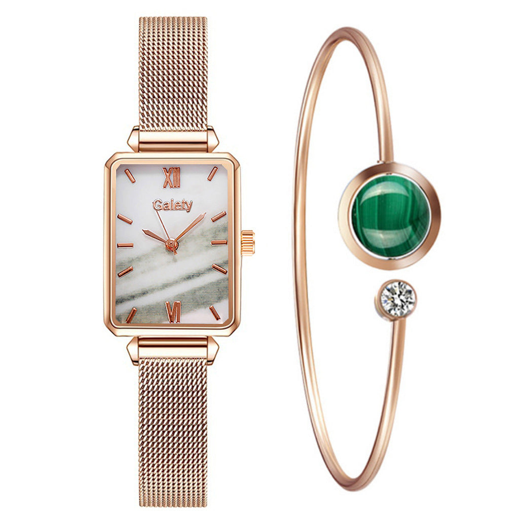 Alloy Mesh Belt Small Green Watch Korean Fashion Ladies Square Head Quartz Watch Limorista