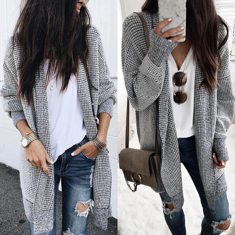 Ladies Fashion Plaid Woolen Cardigan Jacket Limorista