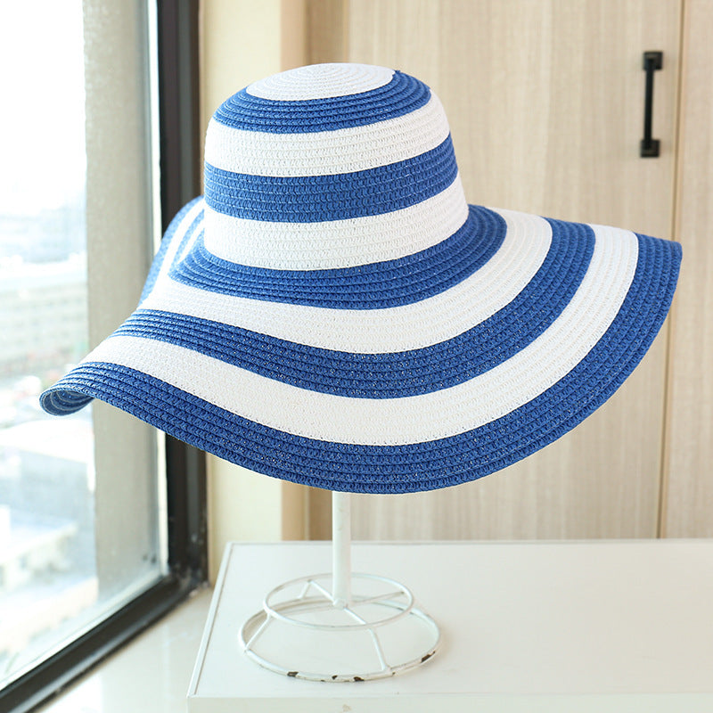 Striped Beach Hat Sun Visor Straw Hat Large Brimmed Hat Women Limorista