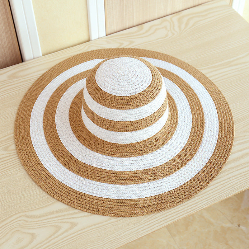 Striped Beach Hat Sun Visor Straw Hat Large Brimmed Hat Women Limorista
