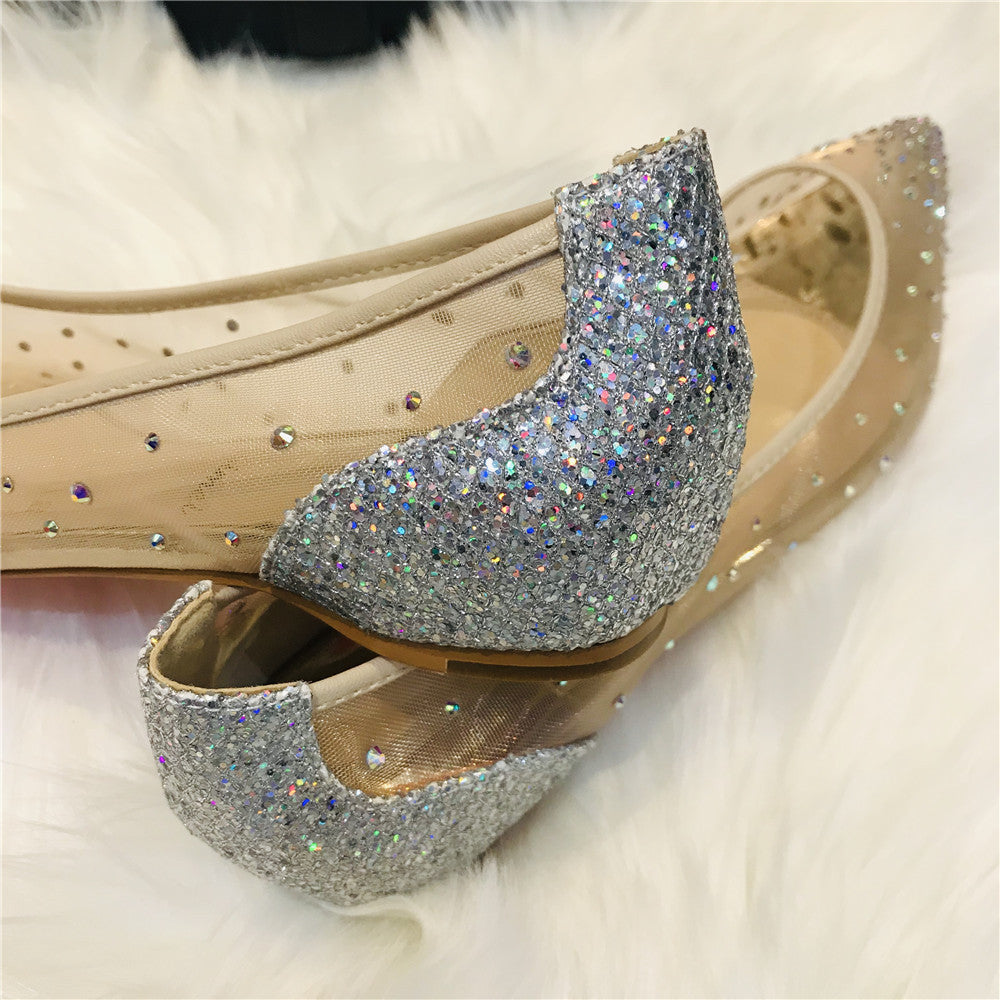 Mesh Rhinestone Transparent Women&