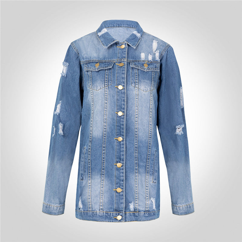 Mid-length Dark Ripped Denim Trench Coat Limorista