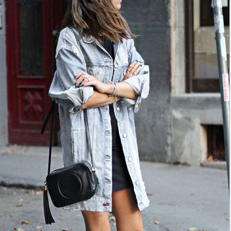 Mid-length Dark Ripped Denim Trench Coat Limorista