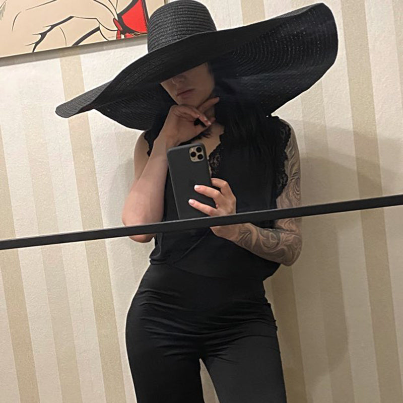 25CM Wide Brim Oversized Beach Hats For Women Large Straw Hat UV Protection Limorista