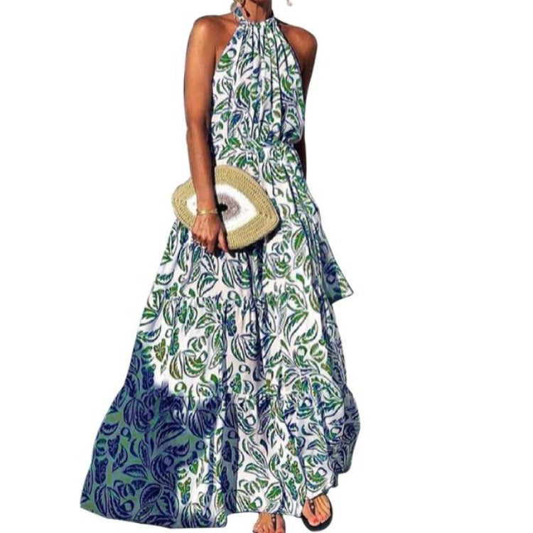 Fashion Sexy Floral Halter Dress Bohemian Long Skirt Limorista