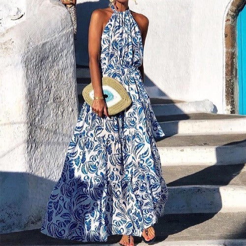 Fashion Sexy Floral Halter Dress Bohemian Long Skirt Limorista