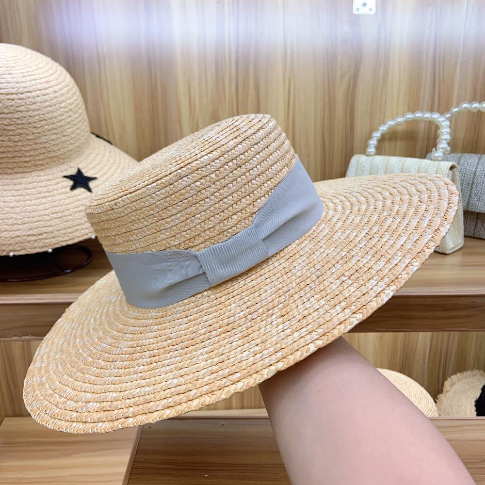 Axin Hat Ornaments Gray Tie Knot Flat Top Thin Straw Wide Brim Top Hat Flat Top Hat Straw Hat Limorista