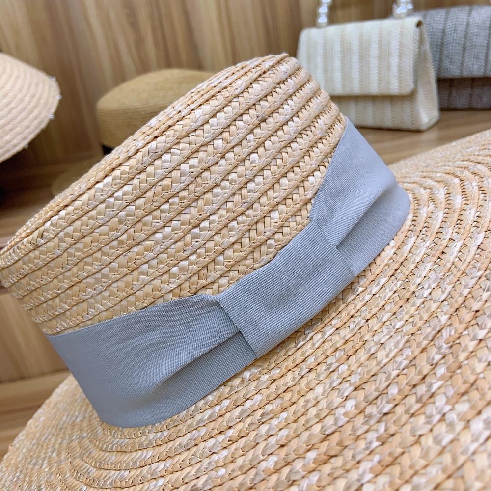 Axin Hat Ornaments Gray Tie Knot Flat Top Thin Straw Wide Brim Top Hat Flat Top Hat Straw Hat Limorista