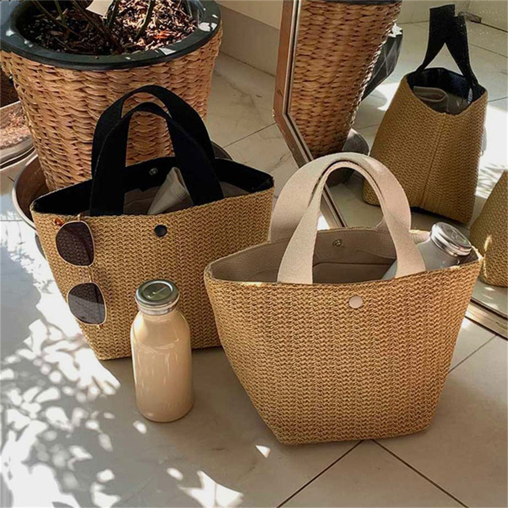 Free Size Sweet Temperament Design Straw Weave Fashion Simple Portable Bucket Bag Limorista