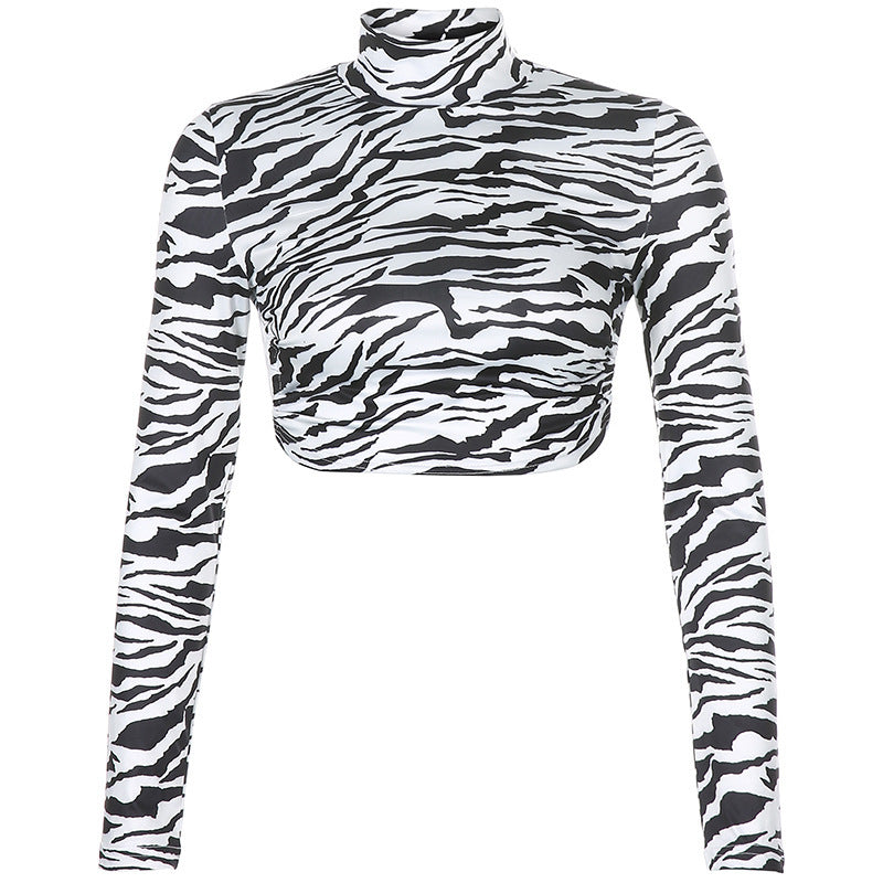 HEYounGIRL Animal Zebra Print Backless Cropped Tshirt Women Sexy Long Sleeve T-shirt Ladies Fashion Crop Tops Tees Streetwear Limorista