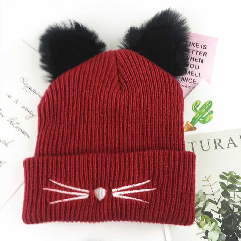 Ladies Casual Cat Embroidery Woolen Hat Limorista