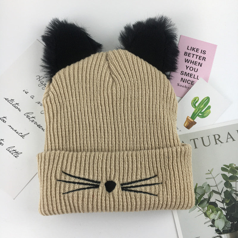 Ladies Casual Cat Embroidery Woolen Hat Limorista