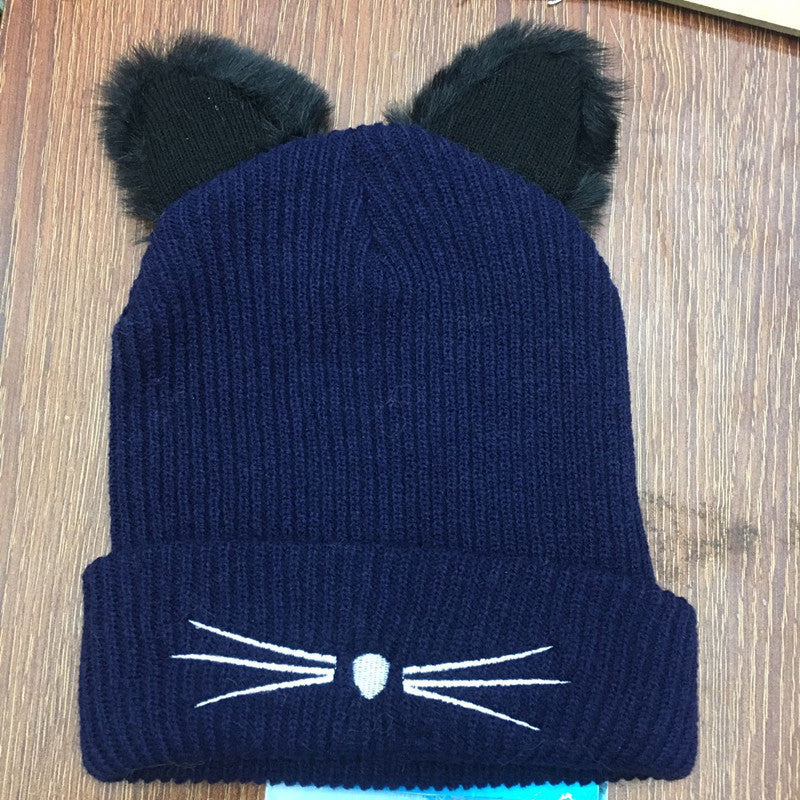 Ladies Casual Cat Embroidery Woolen Hat Limorista