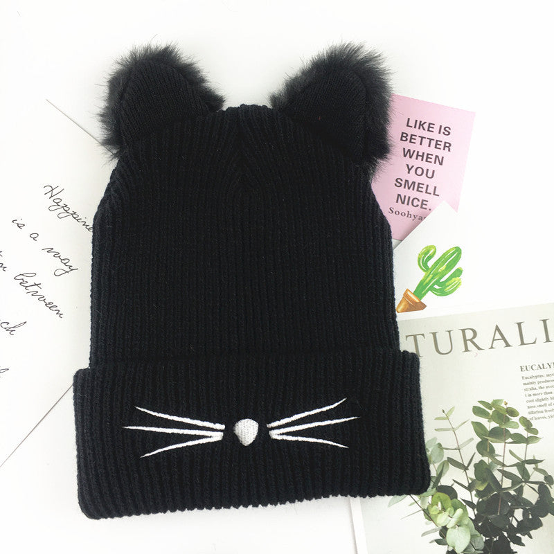 Ladies Casual Cat Embroidery Woolen Hat Limorista