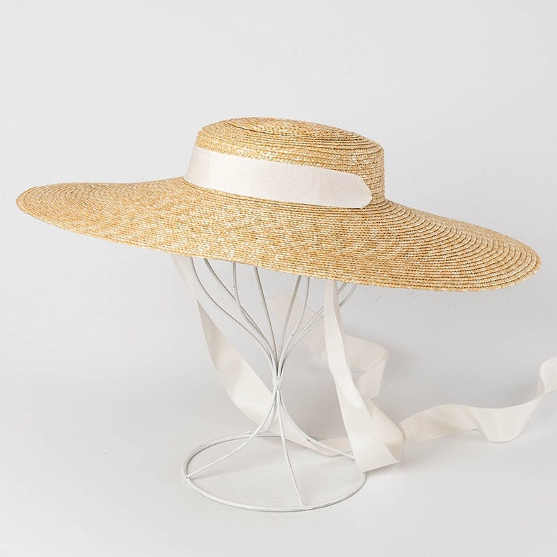 Simple And Fashionable Strappy Straw flat Top Straw Hat Sunshade Straw Straw Hat Limorista